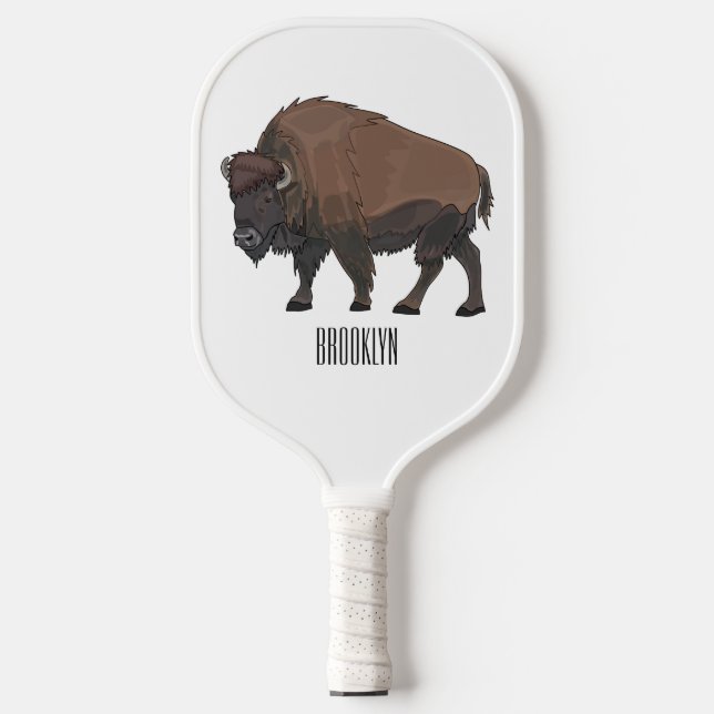 Bison cartoon illustration pickleball paddle (Front)