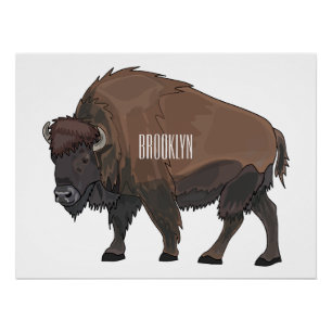 Bison cartoon illustration poster