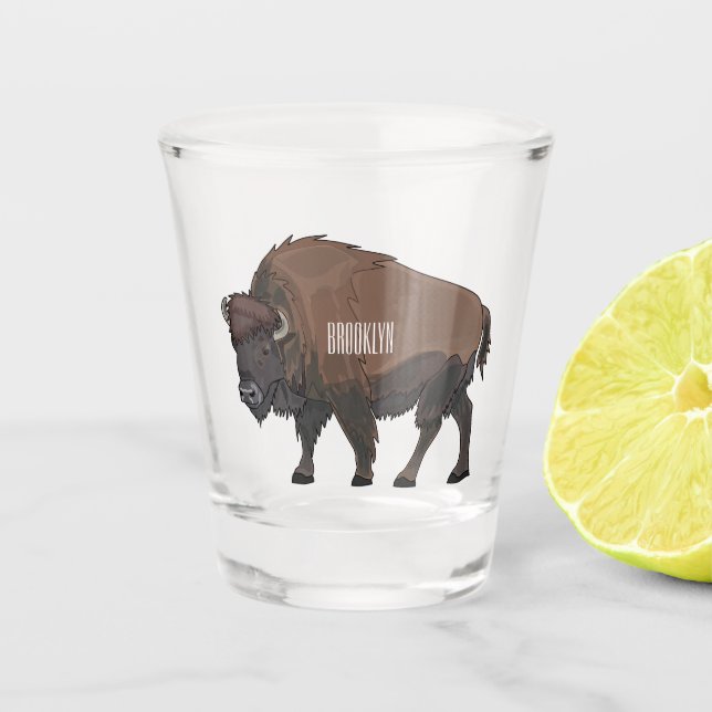 Bison cartoon illustration shot glass (Front)