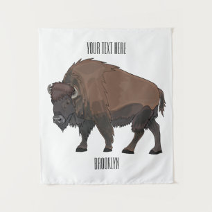 Bison cartoon illustration tapestry