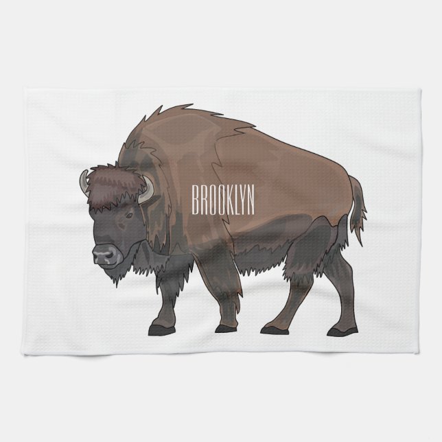 Bison cartoon illustration tea towel (Horizontal)