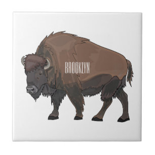 Bison cartoon illustration tile