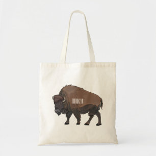 Bison cartoon illustration tote bag