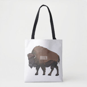 Bison cartoon illustration tote bag