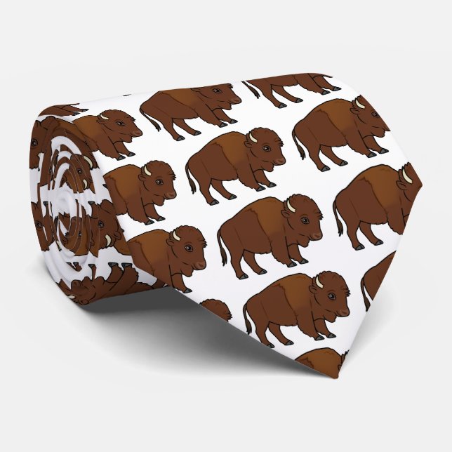 Bison Cartoon Tie (Rolled)