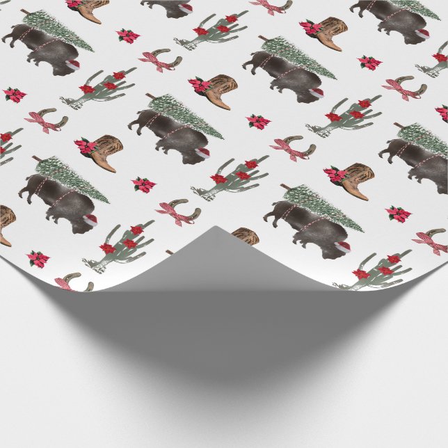 Bison Christmas Tree Ranch Wild West Christmas Wra Wrapping Paper (Corner)