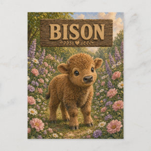 Bison Cute Baby Storybook Nursery Animal Postcard