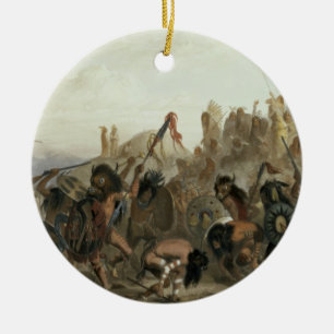 Bison-Dance of the Mandan Indians in front of thei Ceramic Tree Decoration