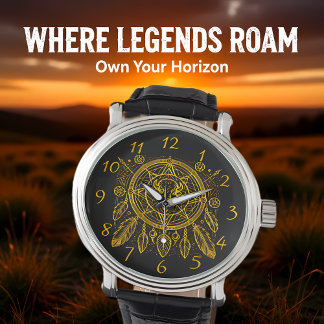 Bison Design With Feathers and Geometric Patterns Watch