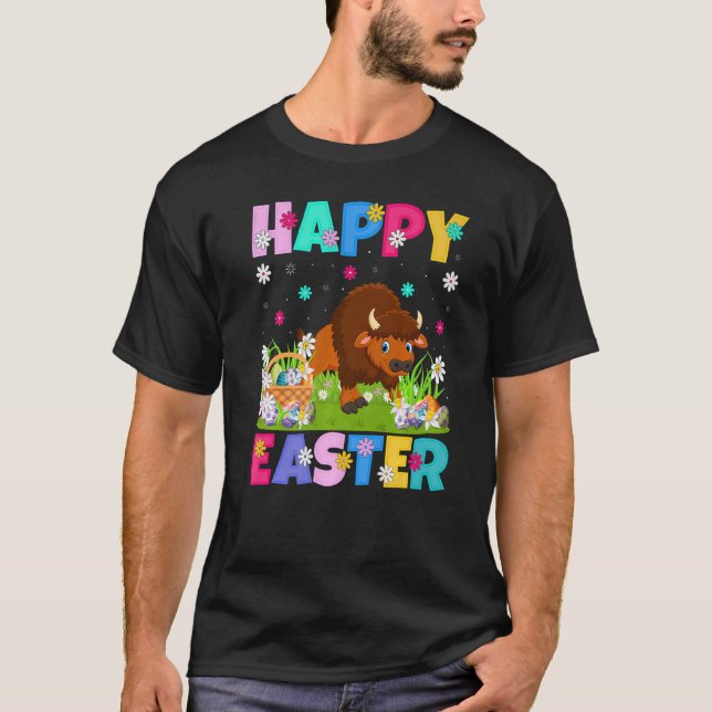 Bison  Happy Easter Bunny Bison Easter Sunday T-Shirt (Front)