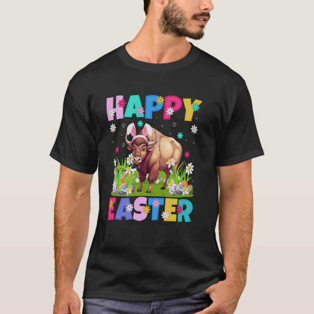 Bison Happy Easter Egg Hunt Bunny Ear Bison Easter T-Shirt (Front)