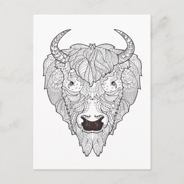 Bison Head Doodle Postcard (Front)
