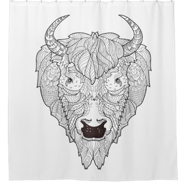 Bison Head Doodle Shower Curtain (Front)