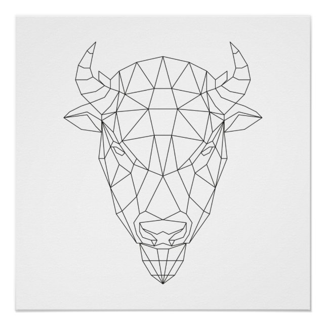 Bison Head Geometric Black & White Modern Art Poster (Front)