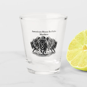Bison Herd Charging Through the Water in Nature Shot Glass