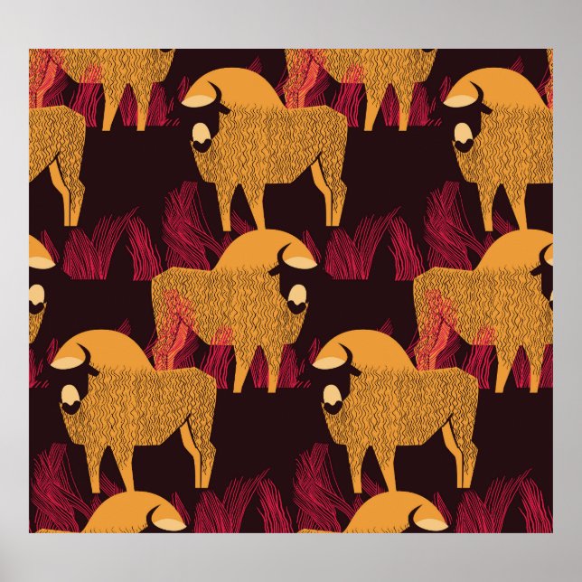 Bison High Grass: Field Pattern. Poster (Front)