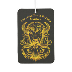 Bison Holding a Pumpkin in Detailed Illustration Car Air Freshener