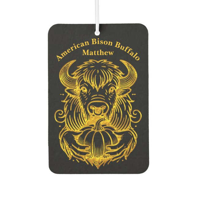 Bison Holding a Pumpkin in Detailed Illustration Car Air Freshener (Front)