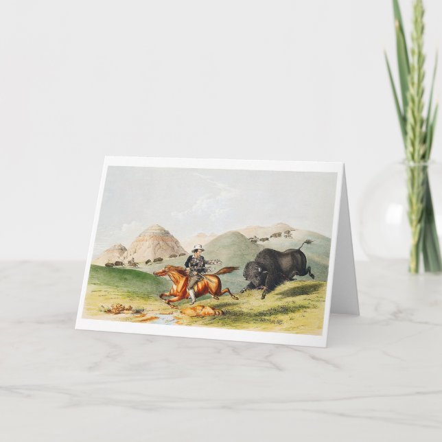 Bison hunting scene, 1845 holiday card (Front)