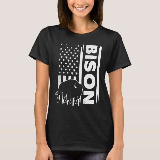 Bison hunting US flag graphic concept T-Shirt (Front)