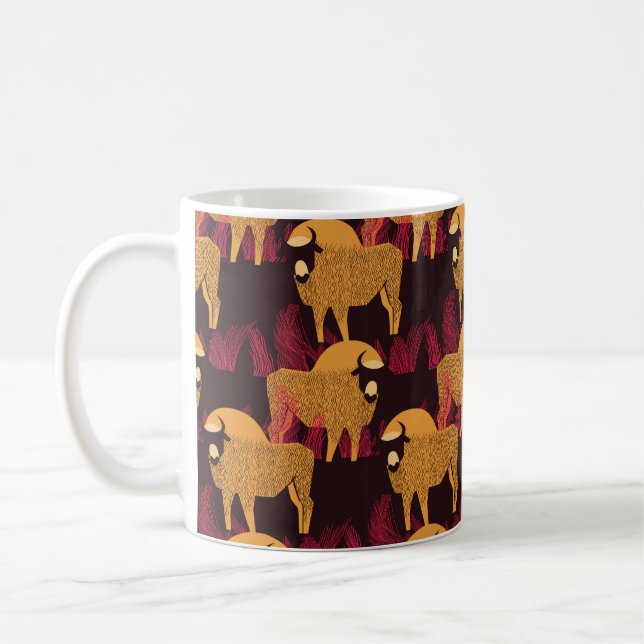 Bison in a field in high grass seamless pattern coffee mug (Left)