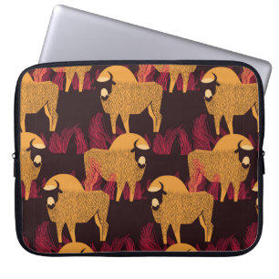 Bison in a field in high grass seamless pattern laptop sleeve