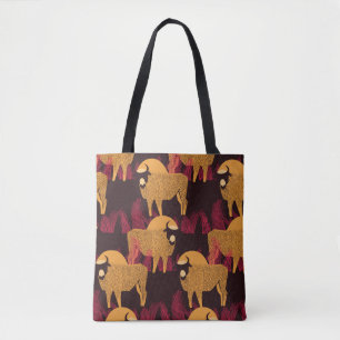 Bison in a field in high grass seamless pattern tote bag