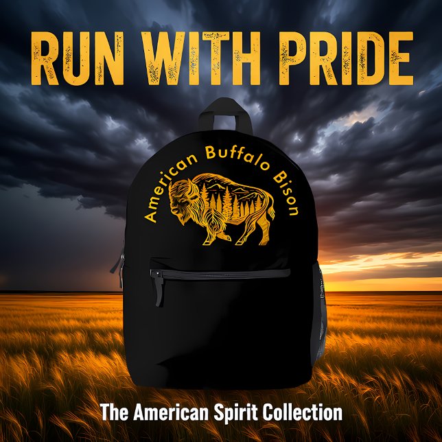 Bison in a Forest Illustration Printed Backpack (Creator Uploaded)