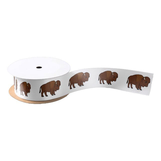 Bison in Cartoon 1.5 In. Satin Ribbon (Spool)