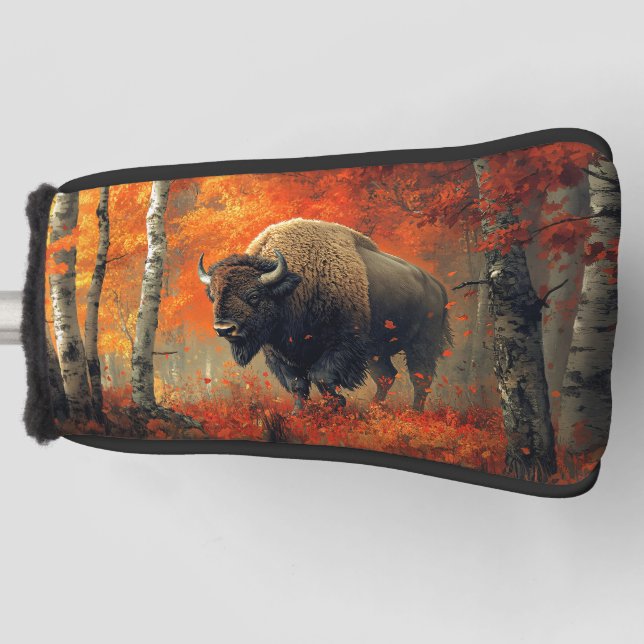 Bison in the Autumn Woods Artwork Golf Head Cover (Front)