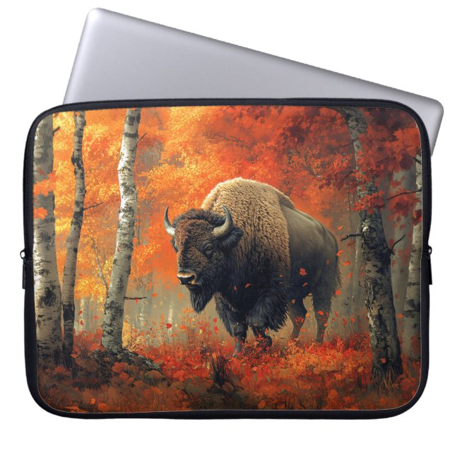 Bison in the Autumn Woods Artwork Laptop Sleeve (Front)