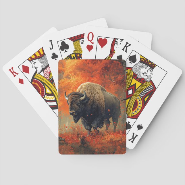 Bison in the Autumn Woods Artwork Playing Cards (Back)