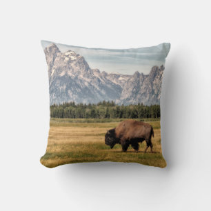 Bison in the Tetons Cushion