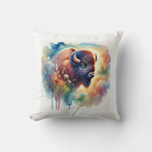 Bison in the Wild 010824AREF128 - Watercolor Cushion