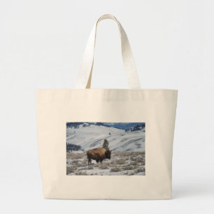 Bison in the Winter Mountains of Yellowstone Large Tote Bag