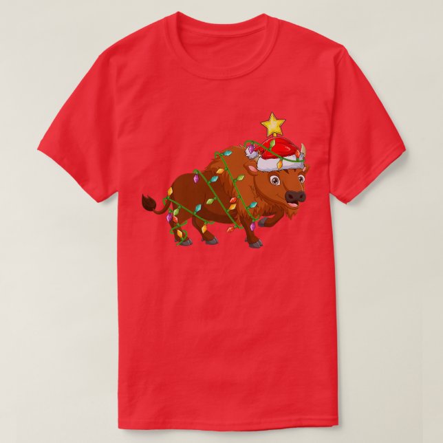 Bison Lighting Xmas Tree Matching Bison Christmas  T-Shirt (Design Front)