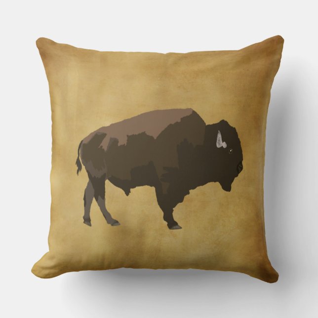 Bison | Mighty American Buffalo | Tatanka Drawing Cushion (Front)