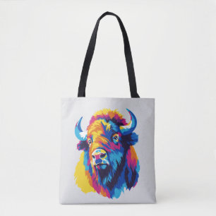 Bison Portrait Illustration Watercolour Painting Tote Bag