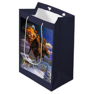Bison Pulling Santa Claus Medium Gift Bag