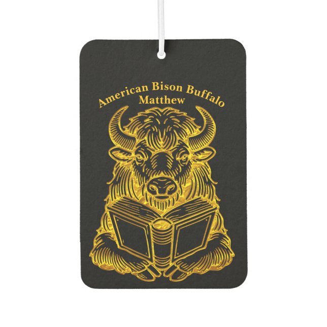 Bison Reading a Book With Curious Expression Car Air Freshener (Front)