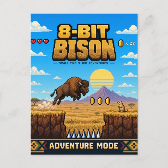 Bison, Retro 8-Bit Pixel Art Postcard (Front)