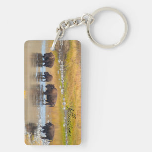 Bison River Crossing Yellowstone National Park Key Ring