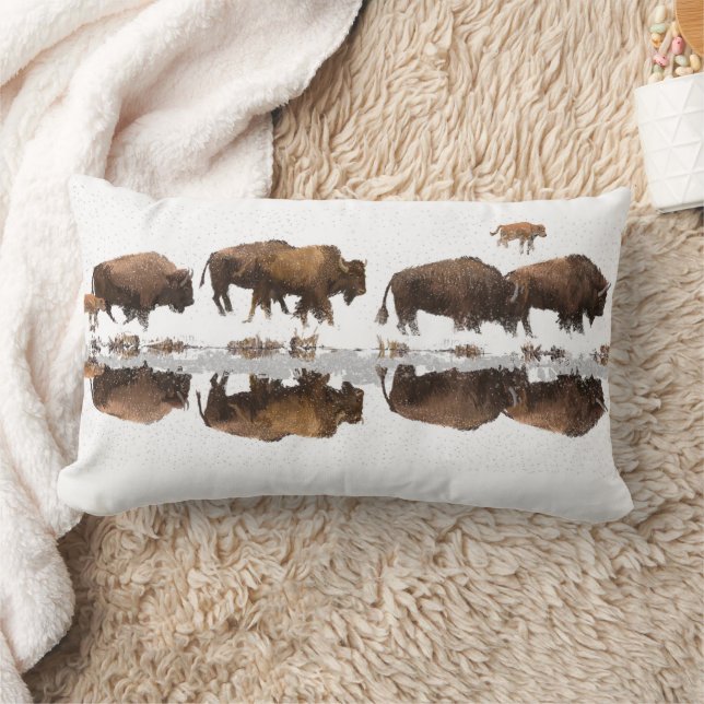 Bison Roaming in Winter Snow | Lumbar Cushion (Blanket)