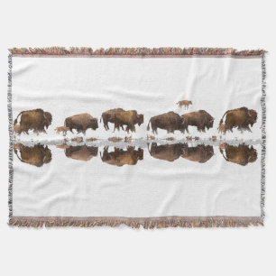 Bison Roaming in Winter Snow Throw Blanket