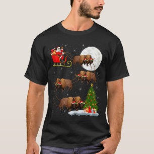 Bison Santa Sleigh Flying Funny Magical Christmas  T-Shirt