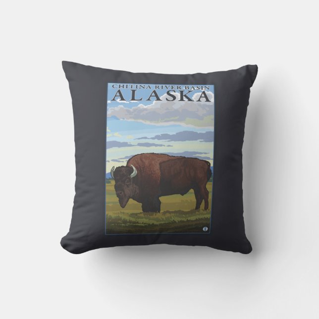 Bison Scene - Chitina River Basin, Alaska Cushion (Front)
