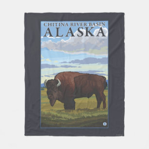 Bison Scene - Chitina River Basin, Alaska Fleece Blanket
