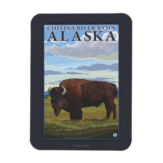Bison Scene - Chitina River Basin, Alaska Magnet (Vertical)