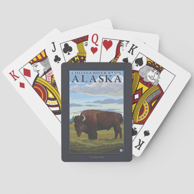 Bison Scene - Chitina River Basin, Alaska Playing Cards (Back)