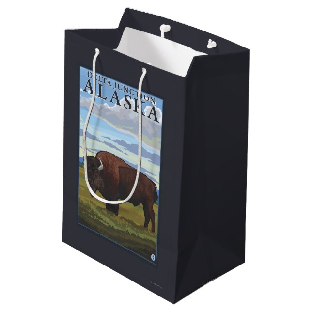 Bison Scene - Delta Junction, Alaska Medium Gift Bag (Back Angled)